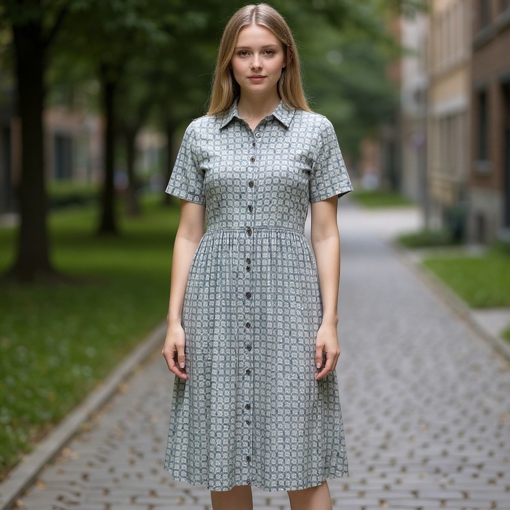 Vintage Sostanza Midi Dress Large Cottagecore Blue Button Front Lagenlook,Boho